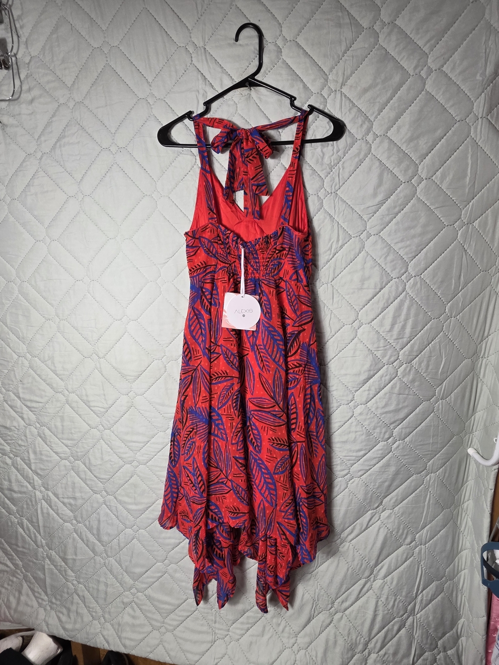 NWT Alexis + Target Tropical Leaf Print Red Chiffon Dress Sz XS Vibrant red - Picture 2 of 13